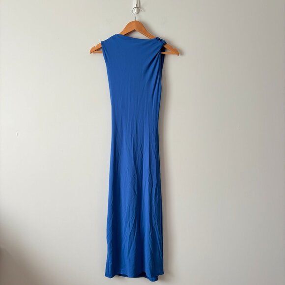 Zara Draped Stretch Midi Dress Blue Size Medium Blogger Fav - Picture 7 of 8